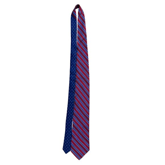Tommy Hilfiger Mens Red & Blue 100% Silk Reversible Tie Striped & Floral Design - Picture 5 of 8